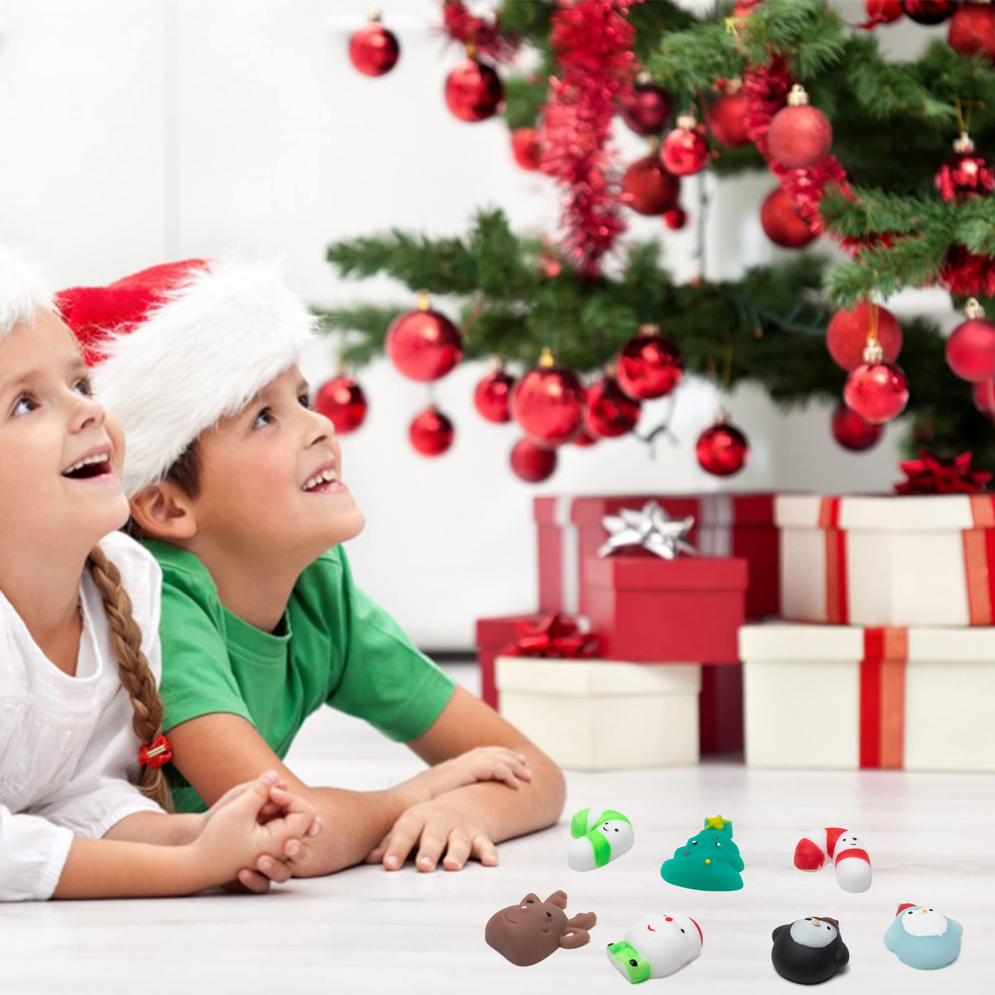 MALLMALL6 20-Pack Christmas Mochi Squeeze Toys – Kawaii Animal Stress Relief Favors for Party Bags, Classroom Prizes, and Holiday Decor