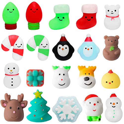 MALLMALL6 20-Pack Christmas Mochi Squeeze Toys – Kawaii Animal Stress Relief Favors for Party Bags, Classroom Prizes, and Holiday Decor