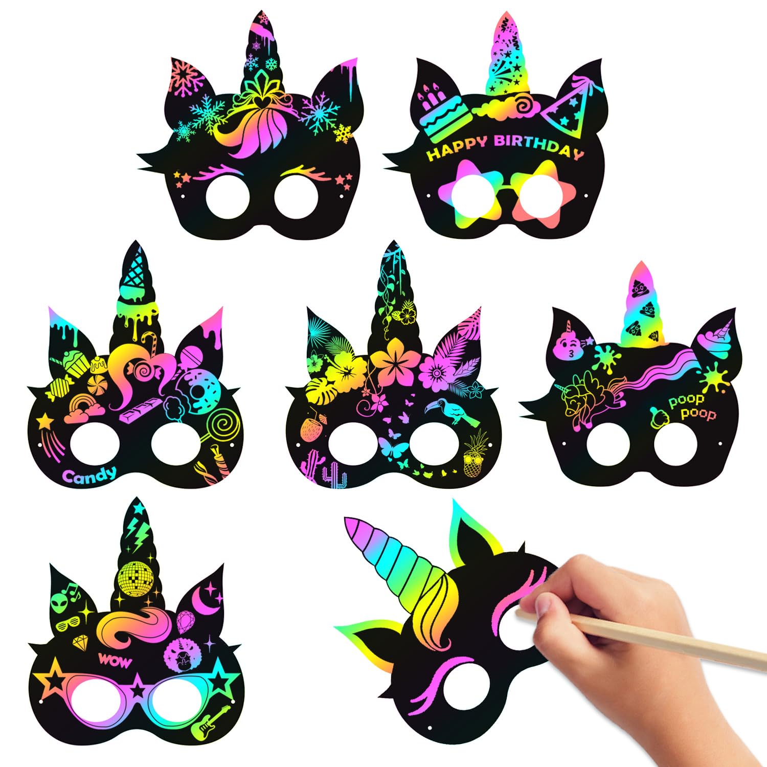 MALLMALL6 24-Pack Magic Horse Scratch Masks – DIY Color Reveal Party Favors for Kids