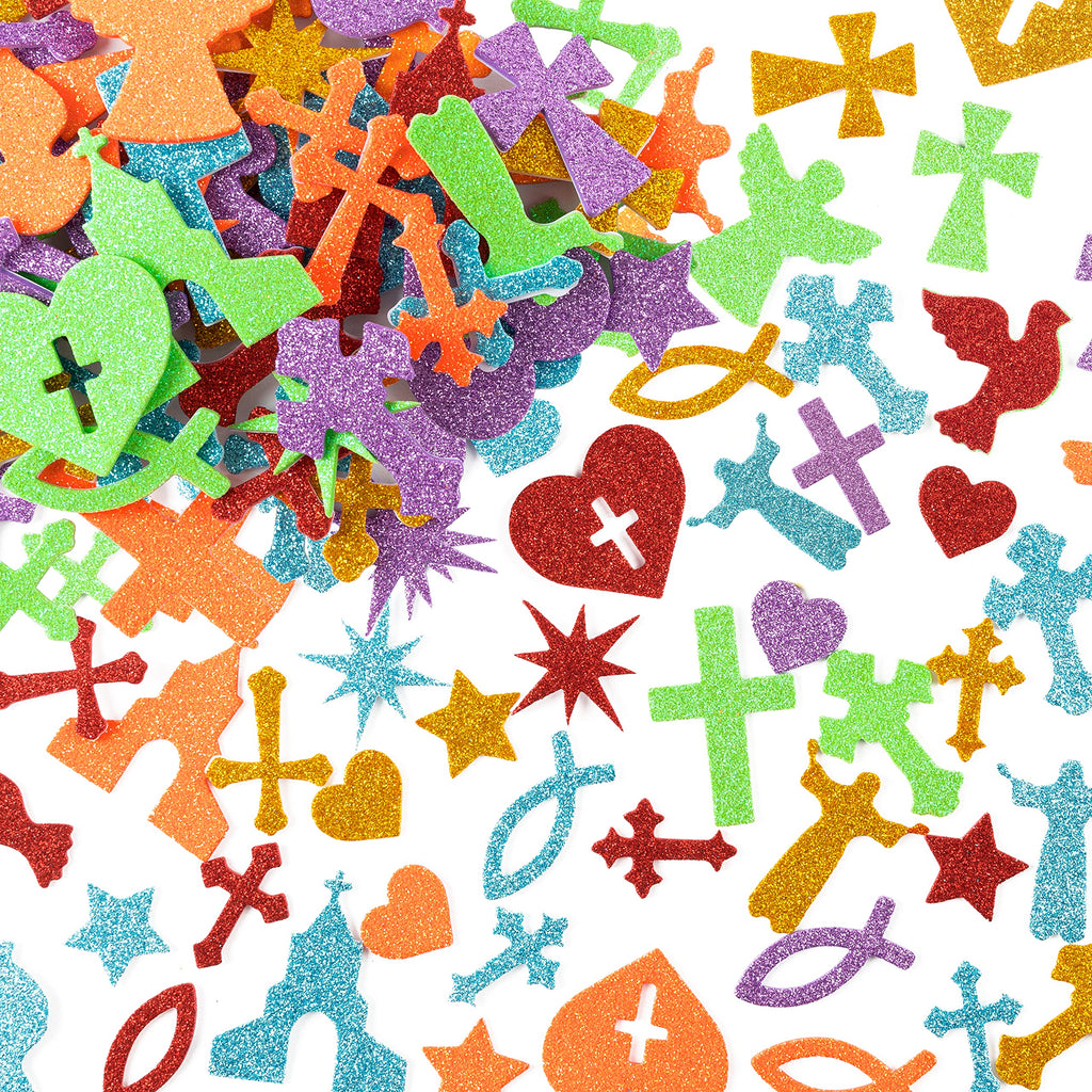 MALLMALL6 500-Piece Christian Glitter Foam Stickers – Self-Adhesive Bible Craft Embellishments for Kids