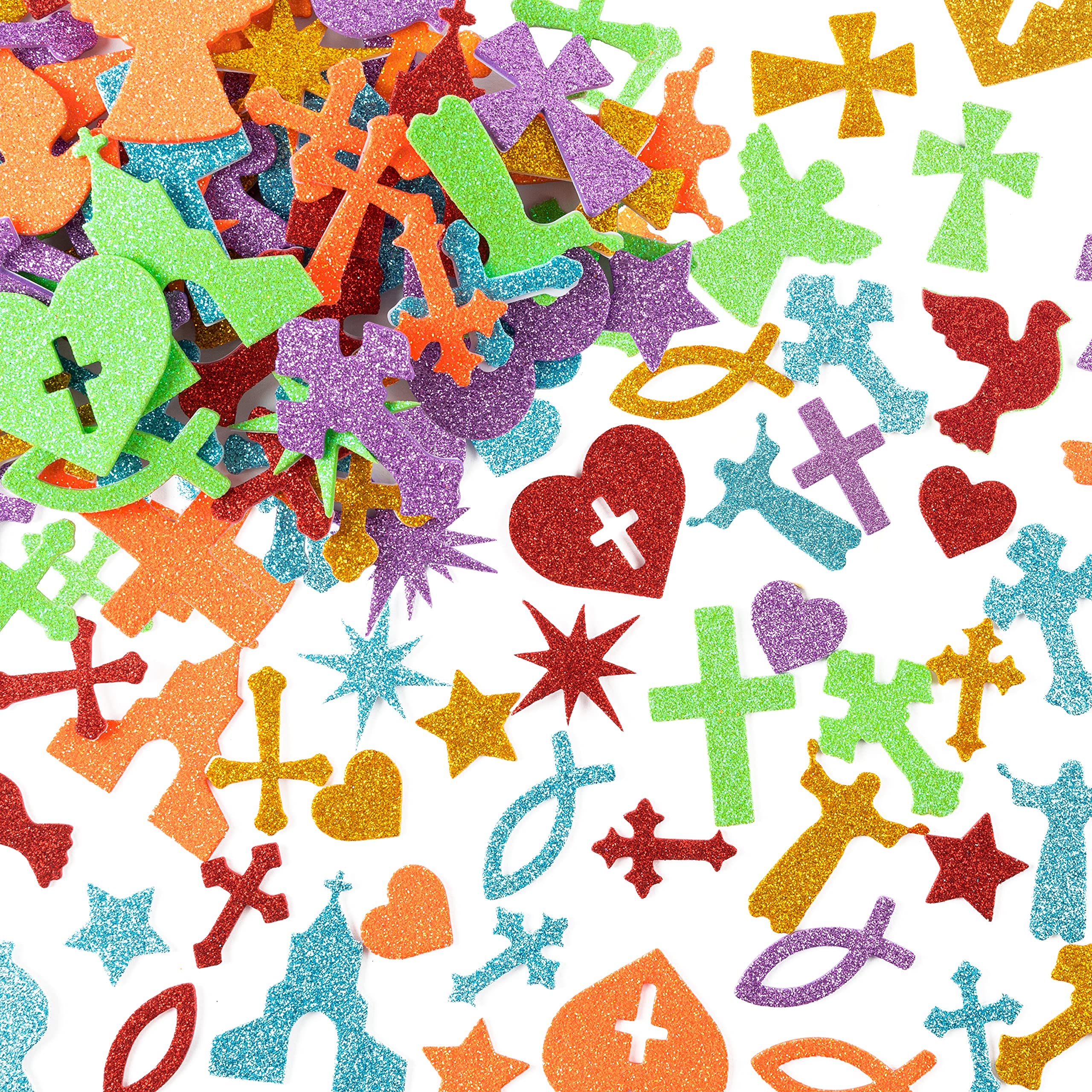 MALLMALL6 500-Piece Christian Glitter Foam Stickers – Self-Adhesive Bible Craft Embellishments for Kids