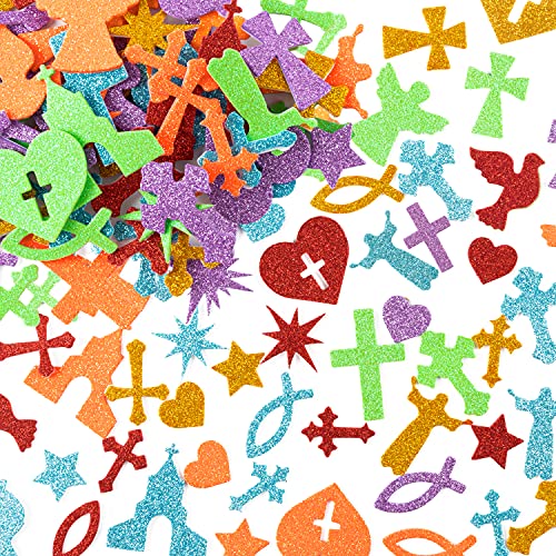 MALLMALL6 500-Piece Christian Glitter Foam Stickers – Self-Adhesive Bible Craft Embellishments for Kids