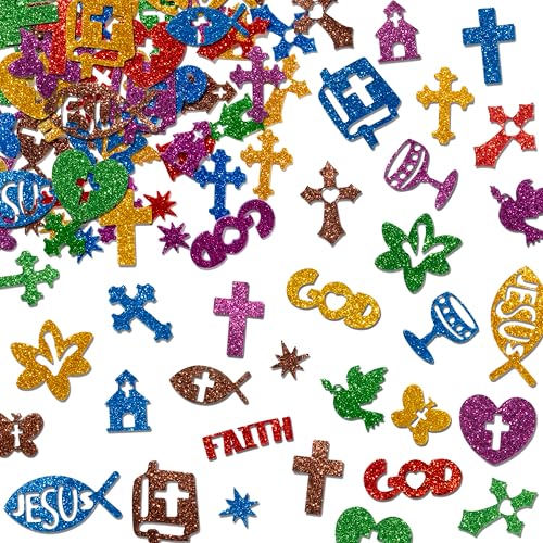 MALLMALL6 500pcs Christian Glitter Stickers – Foam Self-Adhesive Crosses for Kids Crafts and Decor
