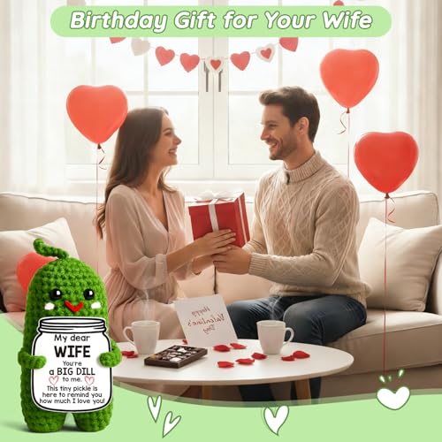 MAMAGIFTREE Handmade Crochet Pickle Doll – 'You're a Big Dill' Gift for Wife from Husband