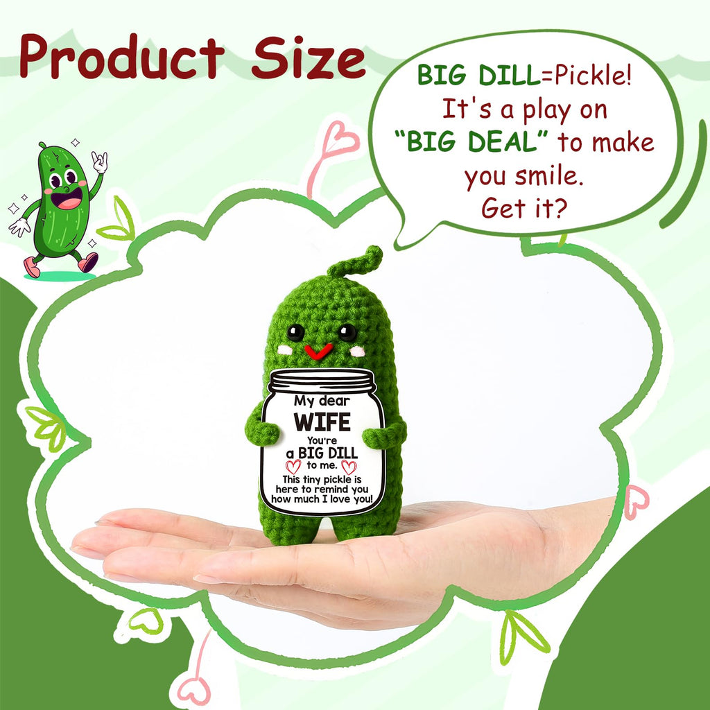 MAMAGIFTREE Handmade Crochet Pickle Doll – 'You're a Big Dill' Gift for Wife from Husband