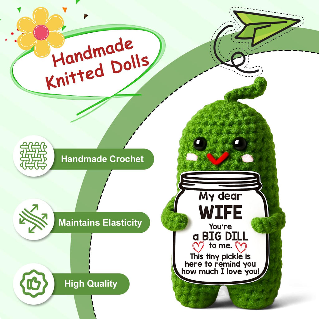 MAMAGIFTREE Handmade Crochet Pickle Doll – 'You're a Big Dill' Gift for Wife from Husband
