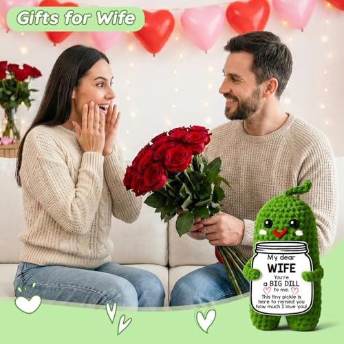 MAMAGIFTREE Handmade Crochet Pickle Doll – 'You're a Big Dill' Gift for Wife from Husband