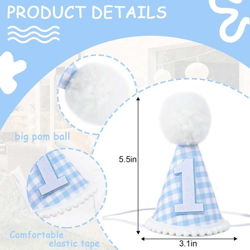 MAMUXI Gingham Party Hat for 1st Birthday – Unisex Baby Costume Headwear