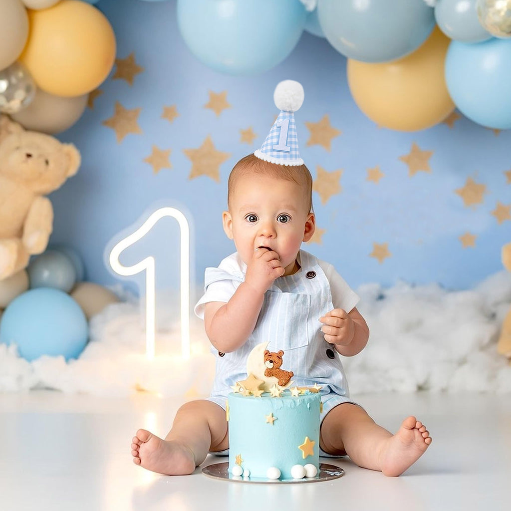 MAMUXI Gingham Party Hat for 1st Birthday – Unisex Baby Costume Headwear