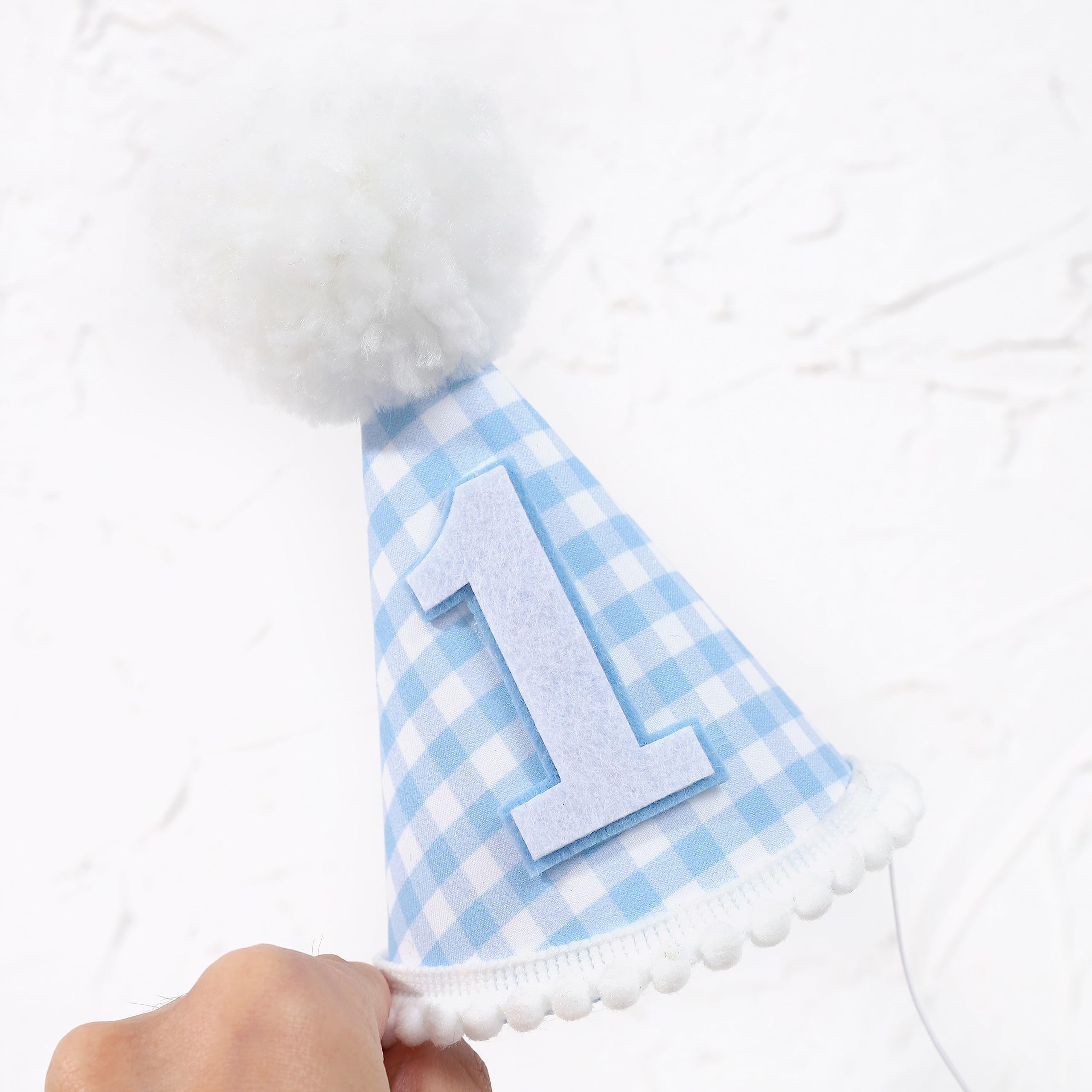 MAMUXI Gingham Party Hat for 1st Birthday – Unisex Baby Costume Headwear