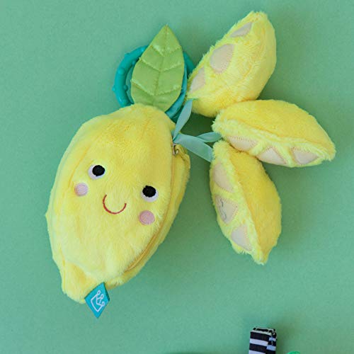 Manhattan Toy Mini-Apple Farm Lemon Baby Travel Toy with Rattle, Squeaker, Crinkle Fabric & Teether Clip-on