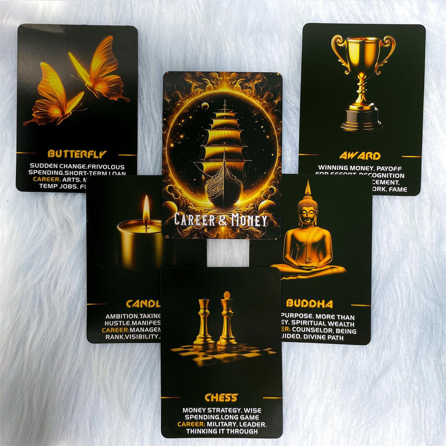 Manifest Success Career and Money Oracle Deck – 40 Black and Gold Money Moves Oracle Cards with Meanings on Each Card