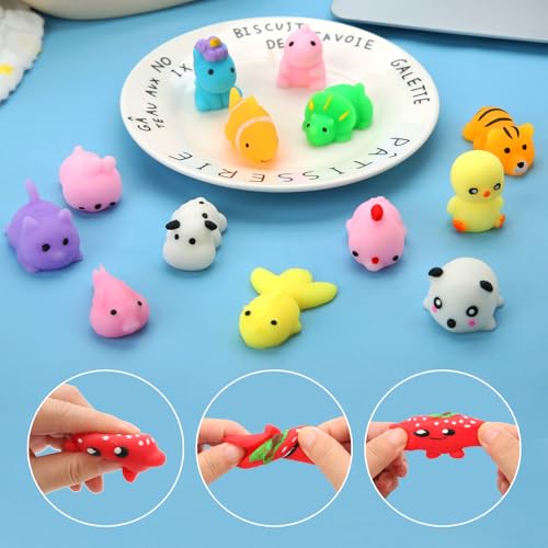Mantyplay 60-Pack Kawaii Mochi Squishy Toys - Mini Animal & Fruit Squishies for Kids, Classroom Prizes, Party Favors, Sensory Fidget Toys