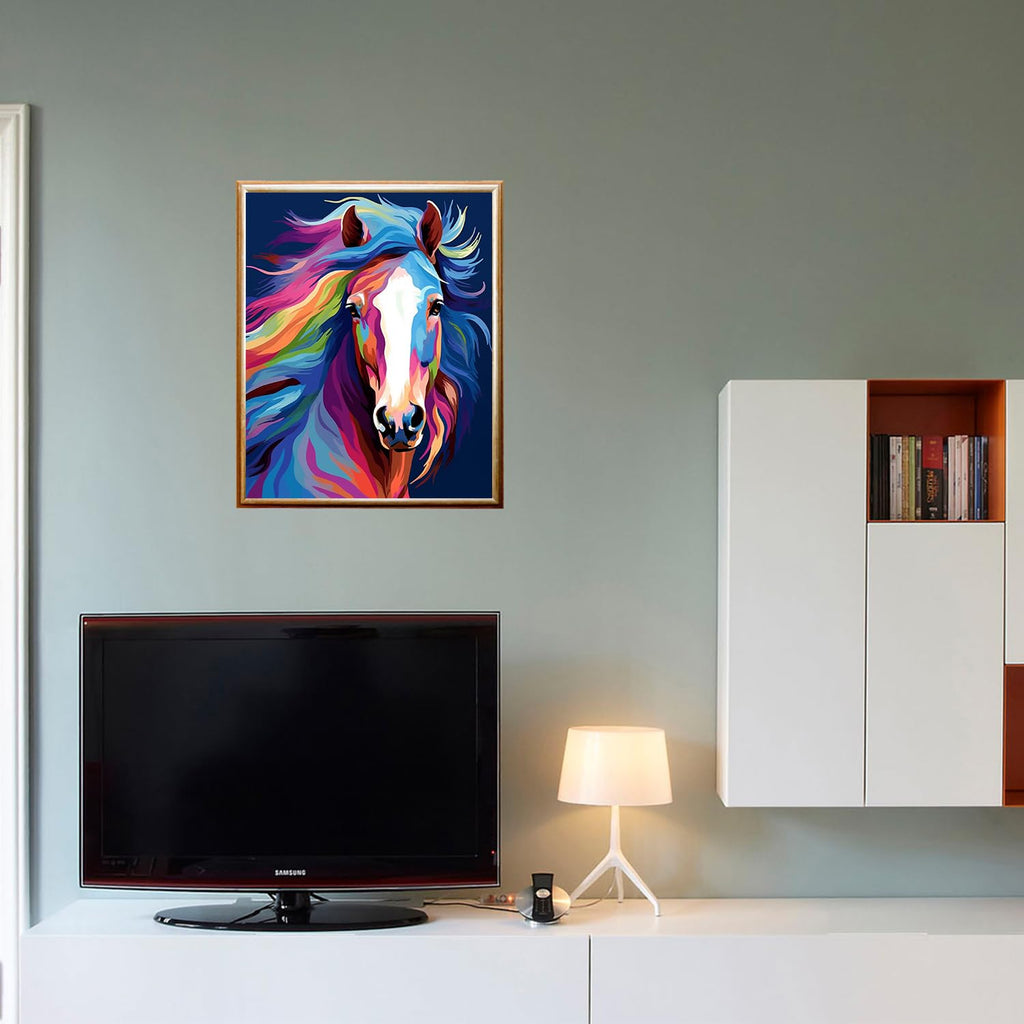 Maomaomi Colorful Horse Head Paint by Numbers Kit – 20x16 Inch DIY Acrylic Canvas for Kids & Adults