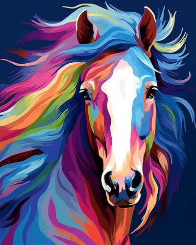 Maomaomi Colorful Horse Head Paint by Numbers Kit – 20x16 Inch DIY Acrylic Canvas for Kids & Adults