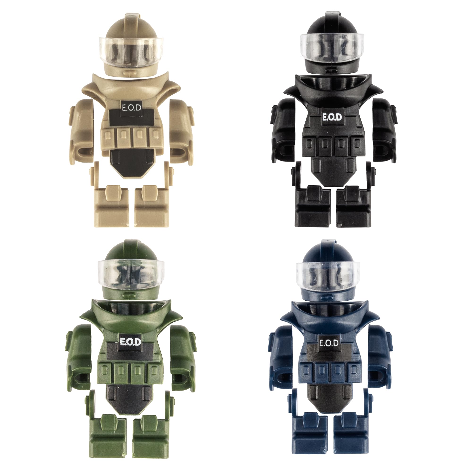 MaozyHomie 4 Color Bomb Disposal Suit Minifigures – ABS Plastic Toy Soldiers Compatible with Major Brands