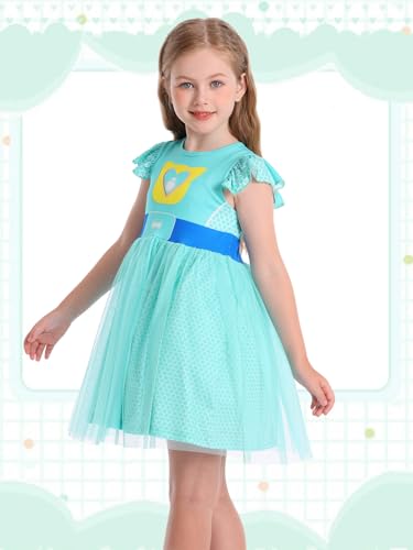 Marendyee Girls Halloween Costume Dress – Tulle Mesh Flutter Sleeve Cat Pattern, Ages 3-10