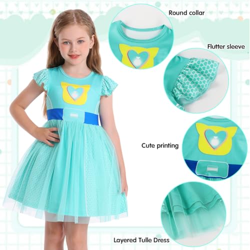 Marendyee Girls Halloween Costume Dress – Tulle Mesh Flutter Sleeve Cat Pattern, Ages 3-10