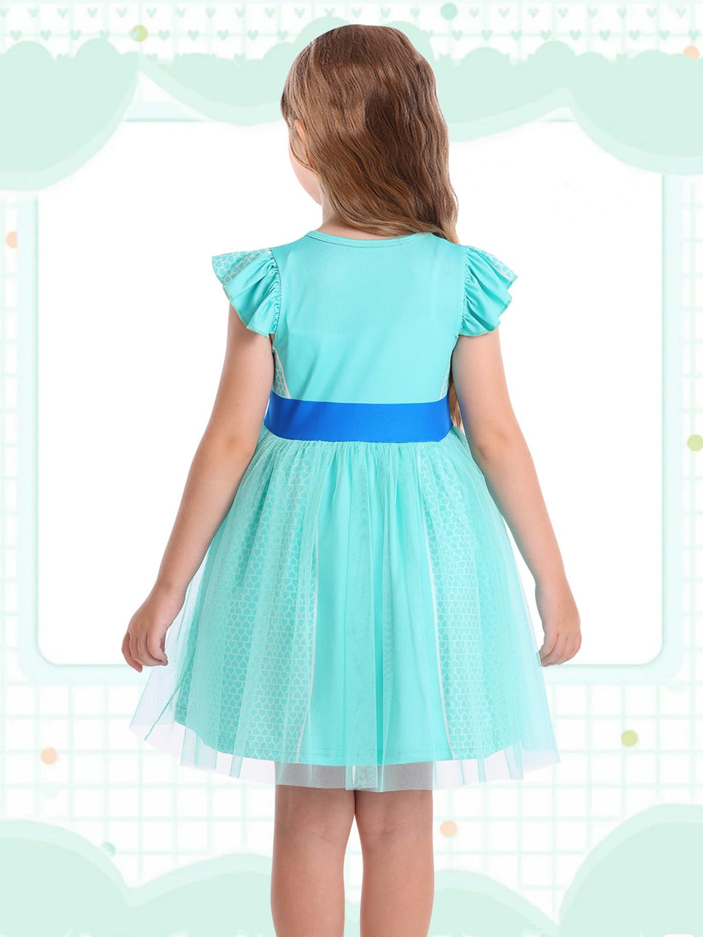Marendyee Girls Halloween Costume Dress – Tulle Mesh Flutter Sleeve Cat Pattern, Ages 3-10