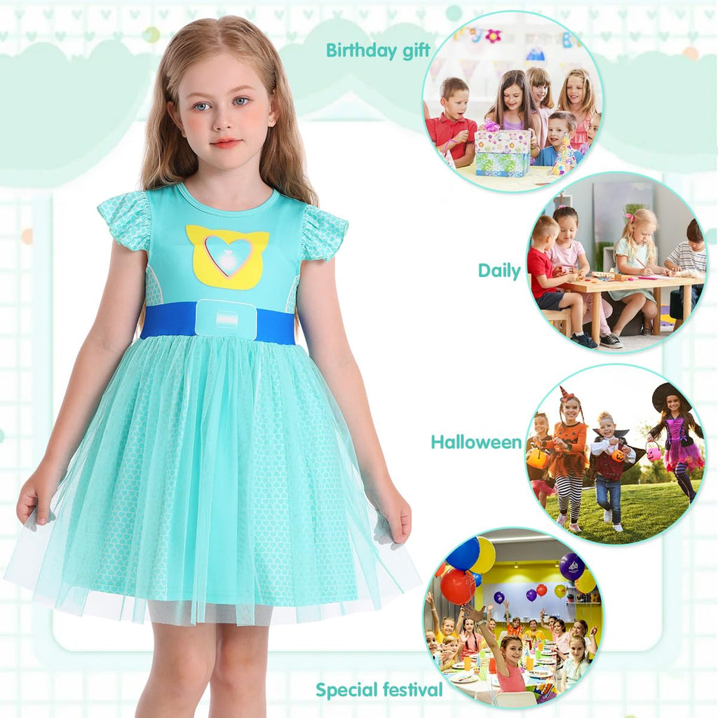 Marendyee Girls Halloween Costume Dress – Tulle Mesh Flutter Sleeve Cat Pattern, Ages 3-10