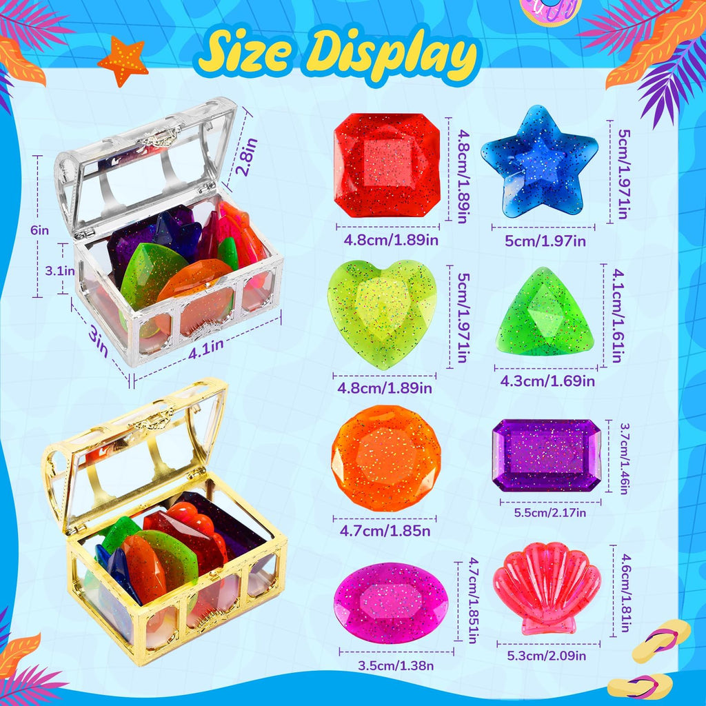 MARFOREVER 18-Piece Diving Gem Pool Toy Set - 16 Colorful Sinking Acrylic Gems and 2 Pirate Treasure Chests for Summer Pool Games