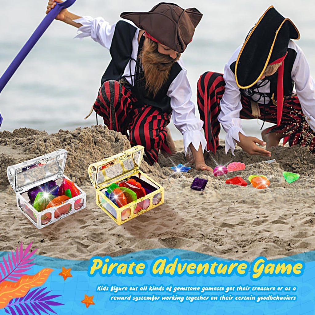 MARFOREVER 18-Piece Diving Gem Pool Toy Set - 16 Colorful Sinking Acrylic Gems and 2 Pirate Treasure Chests for Summer Pool Games