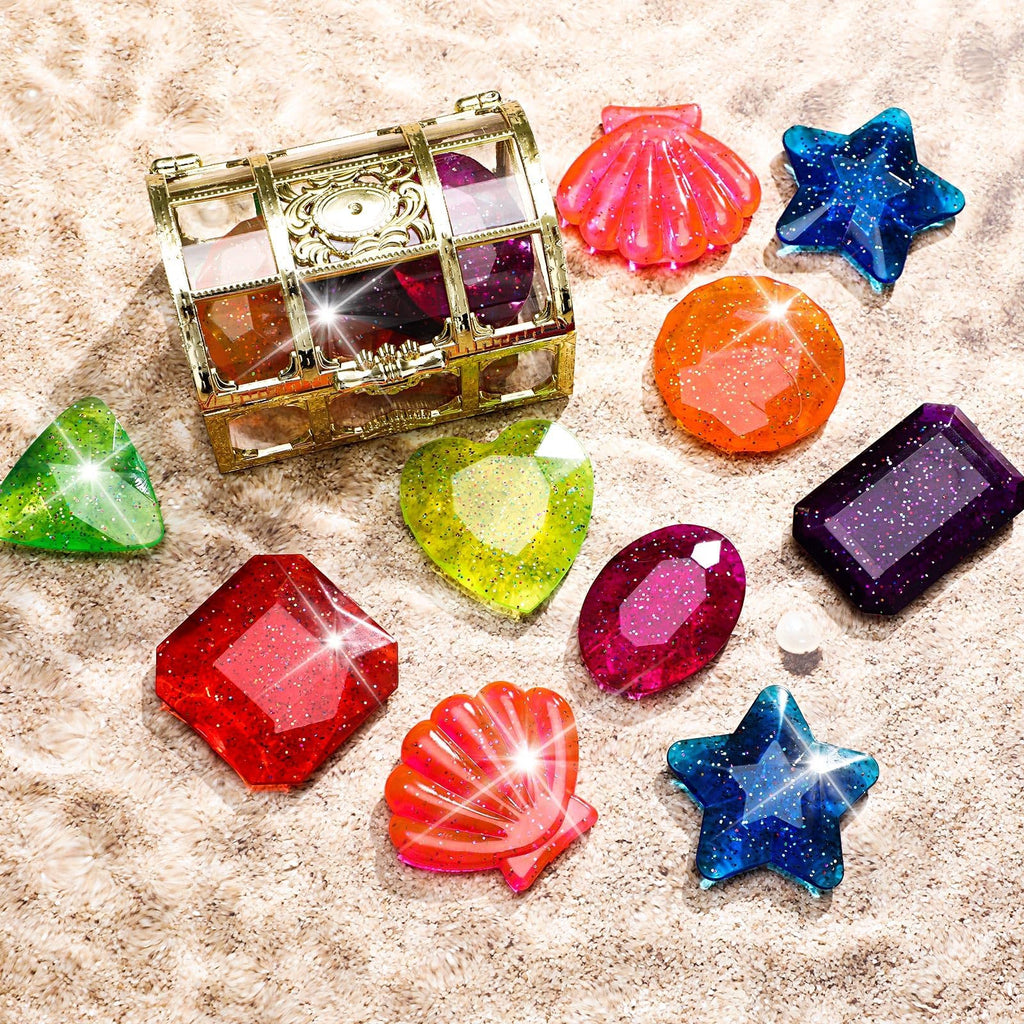 MARFOREVER 18-Piece Diving Gem Pool Toy Set - 16 Colorful Sinking Acrylic Gems and 2 Pirate Treasure Chests for Summer Pool Games