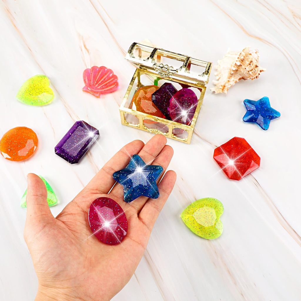 MARFOREVER 18-Piece Diving Gem Pool Toy Set - 16 Colorful Sinking Acrylic Gems and 2 Pirate Treasure Chests for Summer Pool Games