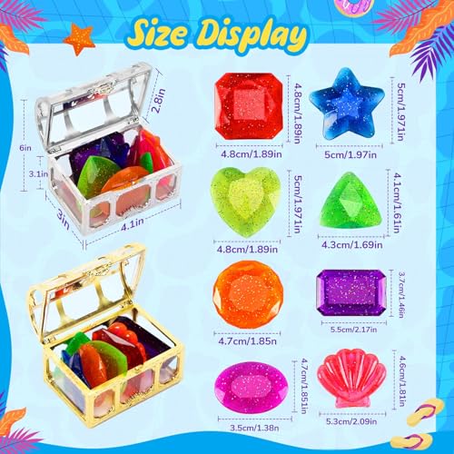 MARFOREVER 18-Piece Diving Gem Pool Toy Set - 16 Colorful Sinking Acrylic Gems and 2 Pirate Treasure Chests for Summer Pool Games