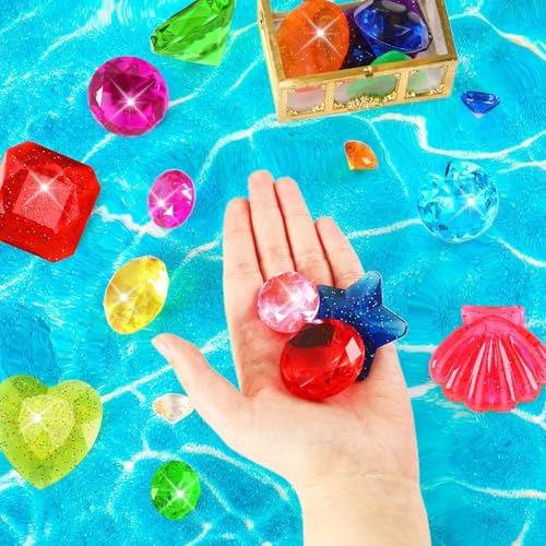 MARFOREVER 22-Piece Acrylic Gem Diving Toy Set with 2 Treasure Chests for Pool Games