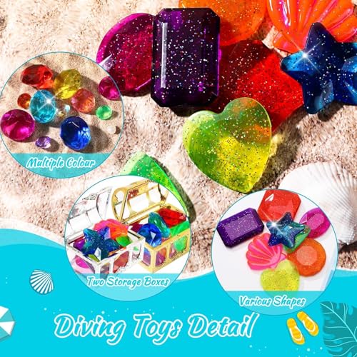 MARFOREVER 22-Piece Acrylic Gem Diving Toy Set with 2 Treasure Chests for Pool Games
