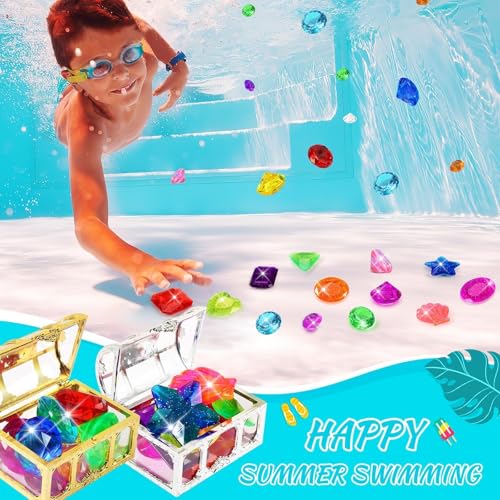 MARFOREVER 22-Piece Acrylic Gem Diving Toy Set with 2 Treasure Chests for Pool Games