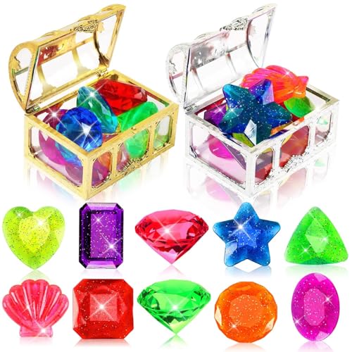 MARFOREVER 22-Piece Acrylic Gem Diving Toy Set with 2 Treasure Chests for Pool Games