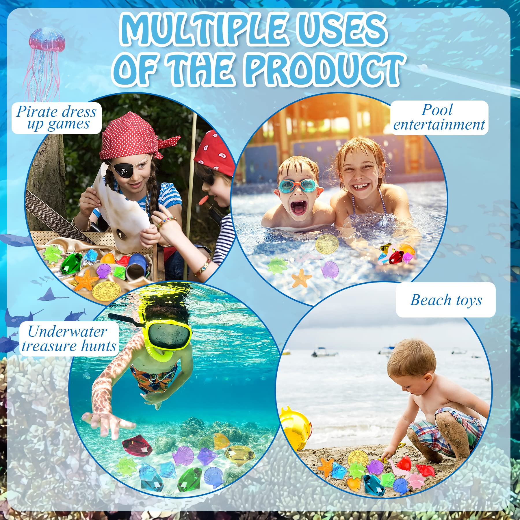 MARFOREVER 70-Piece Diving Gem Pool Toys Set with Treasure Boxes – Colorful Plastic Gems for Swimming Pool Games