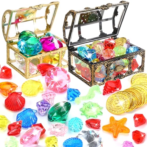 MARFOREVER 70-Piece Diving Gem Pool Toys Set with Treasure Boxes – Colorful Plastic Gems for Swimming Pool Games