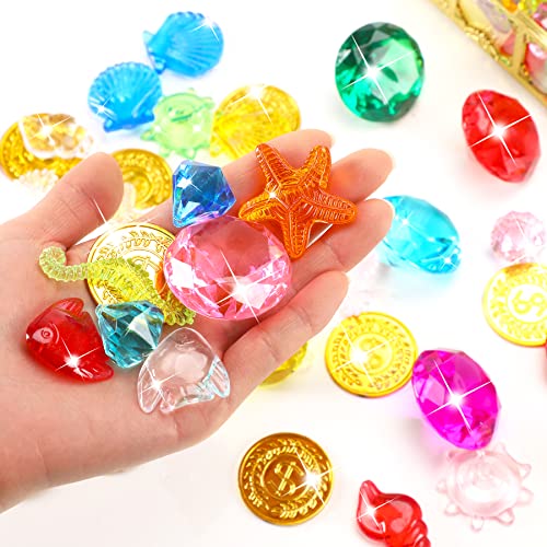 MARFOREVER 70-Piece Diving Gem Pool Toys Set with Treasure Boxes – Colorful Plastic Gems for Swimming Pool Games
