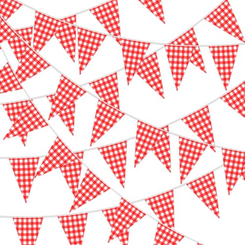 MARFOREVER Red Checkered Banner 164ft 80 Flags - Picnic BBQ Birthday Decor
