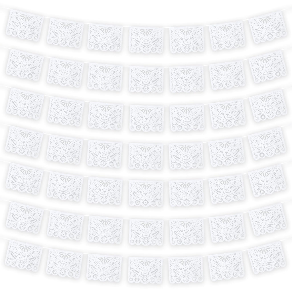 MARFOREVER White Papel Picado Banner 33 Ft – 2-Pack Plastic Mexican Fiesta Decor for Day of the Dead, Weddings, and Baby Showers