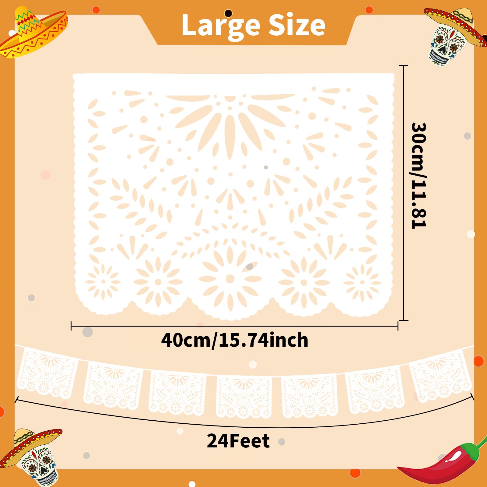 MARFOREVER White Papel Picado Banner 33 Ft – 2-Pack Plastic Mexican Fiesta Decor for Day of the Dead, Weddings, and Baby Showers