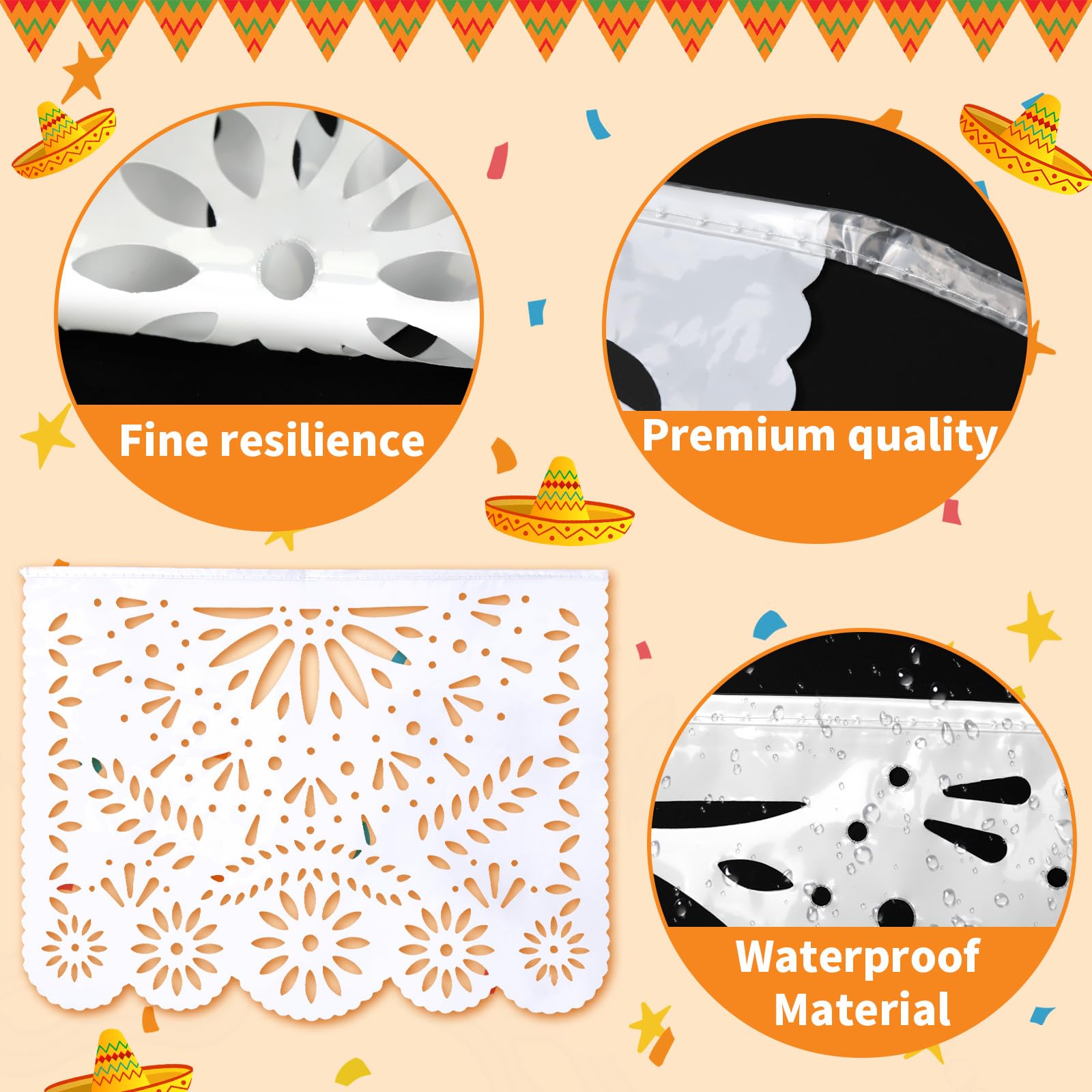 MARFOREVER White Papel Picado Banner 33 Ft – 2-Pack Plastic Mexican Fiesta Decor for Day of the Dead, Weddings, and Baby Showers