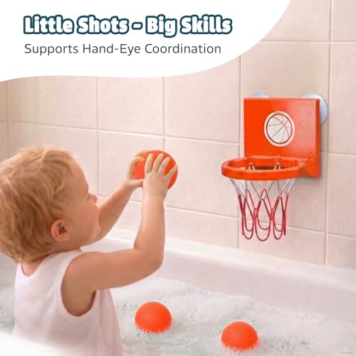 MARPPY Bath Basketball Hoop – 4 Soft Balls, Suction Cups, Bathtub Toy for Toddlers