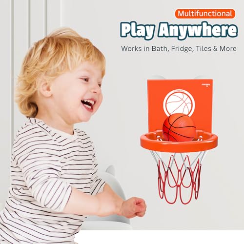 MARPPY Bath Toys Basketball Hoop Set for Toddlers – Suction Cup Hoop with 4 Soft Balls