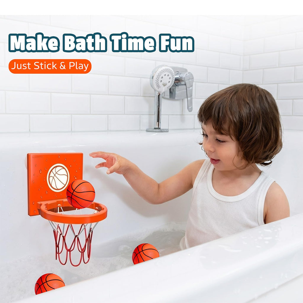 MARPPY Bath Toys Basketball Hoop Set for Toddlers – Suction Cup Hoop with 4 Soft Balls