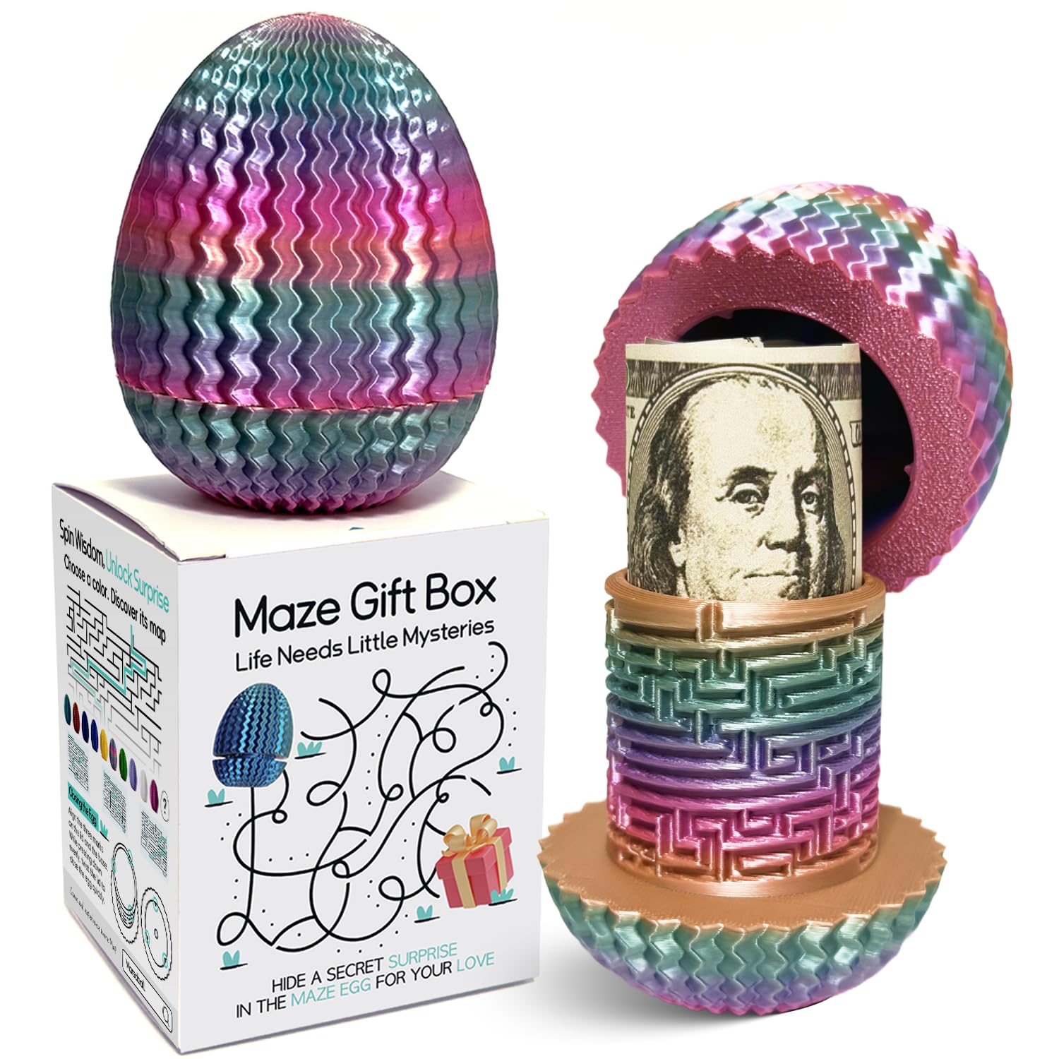 Marsaball Egg Maze Money Puzzle Box – 4 Mazes, Hidden Compartment for Cash & Gifts