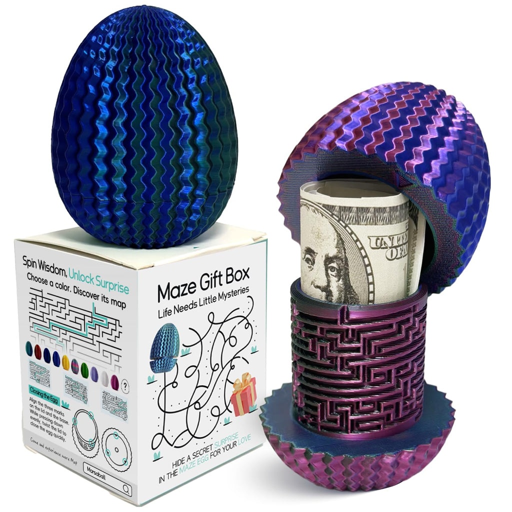 Marsaball Mystery Egg Maze Puzzle Box - 4 Unique Mazes Money Holder with Hidden Compartment
