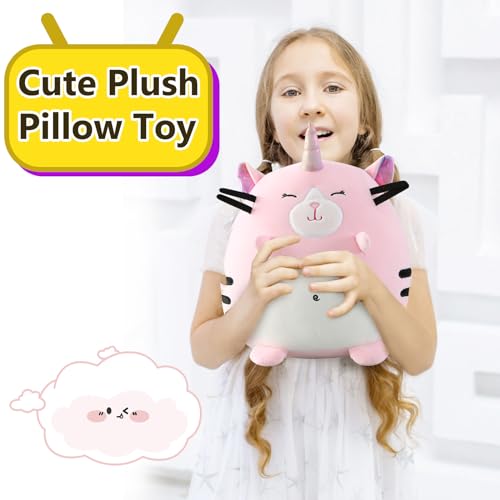 Marsjoy 8" Pink Caticorn Plush Pillow – Soft Squishy Stuffed Animal Toy for Kids