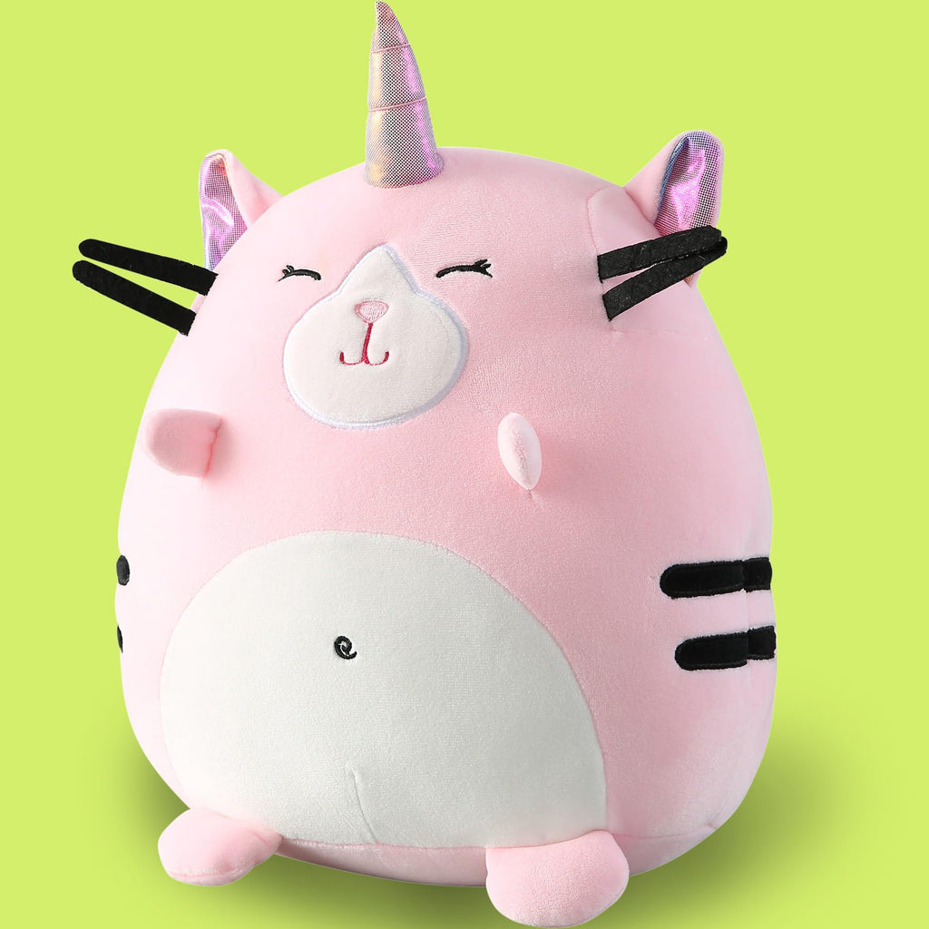 Marsjoy 8" Pink Caticorn Plush Pillow – Soft Squishy Stuffed Animal Toy for Kids