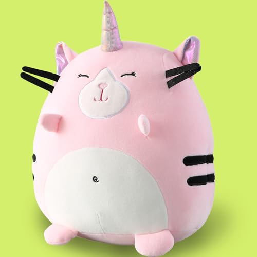 Marsjoy 8" Pink Caticorn Plush Pillow – Soft Squishy Stuffed Animal Toy for Kids