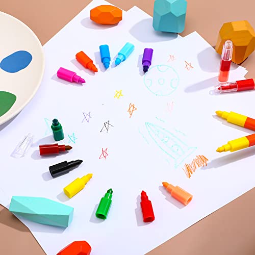 Marspark 20-Piece Stackable Crayons - Buildable Rainbow Pencils for Kids, 12 Colors, Vivid Flat