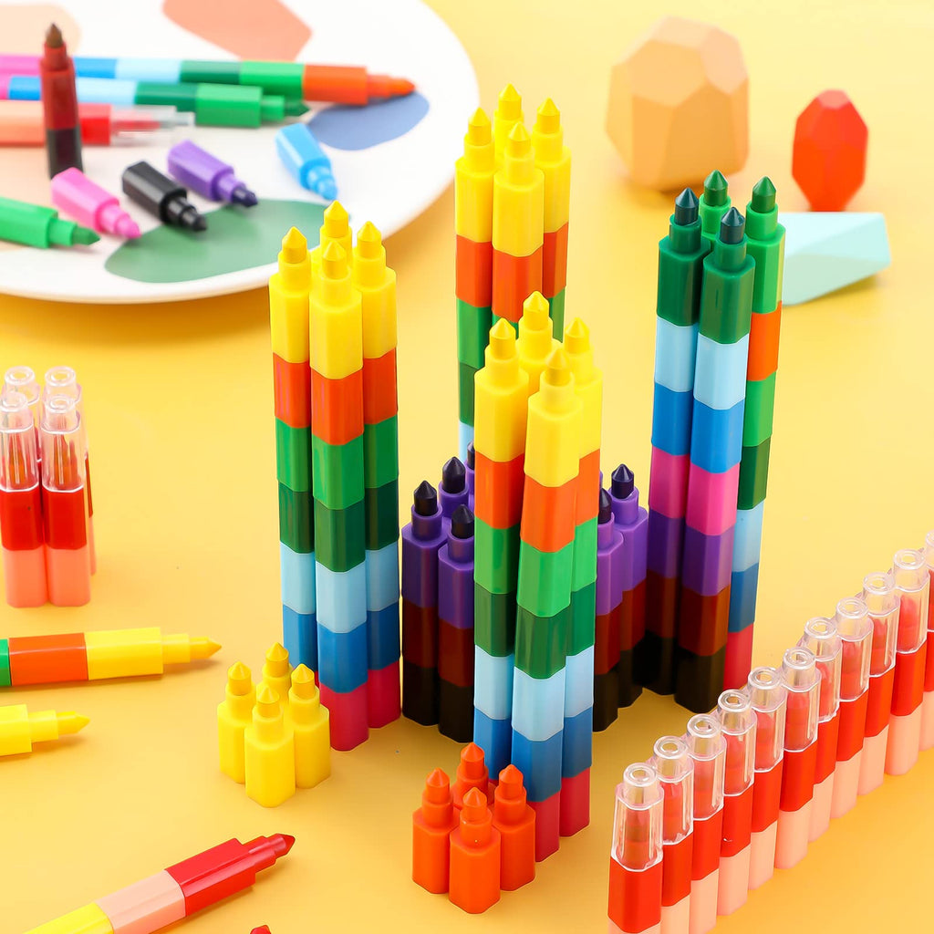 Marspark 20-Piece Stackable Crayons - Buildable Rainbow Pencils for Kids, 12 Colors, Vivid Flat
